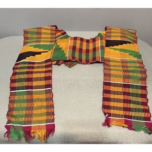 Ghana Kente Fabric Scarf / Stole. Handwoven Ghanaian‎ Ashanti Graduation Sash